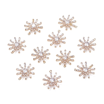 Brass Micro Pave Clear Cubic Zirconia Pendants, Flower, Real 18K Gold Plated, 16.8x15.6x3.7mm, Hole: 0.8mm