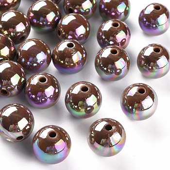 Opaque Acrylic Beads, AB Color Plated, Round, Camel, 16x15mm, Hole: 2.8mm