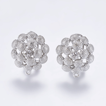 Alloy Rhinestone Stud Earring Findings, with Loop, Flower, Platinum, 23x20mm, Hole: 1mm, Pin: 0.7mm