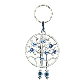 Alloy with Resin Evil Eye Charms Keychains, with Iron Split Ring, Tree of Life, 12cm