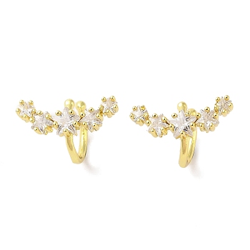 Brass Cuff Earrings, with Clear Cubic Zirconia for Women, Star, Real 18K Gold Plated, 11.5x18.5mm