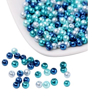 Carribean Blue Mix Pearlized Glass Pearl Beads, Mixed Color, 4mm, Hole: 1mm, about 400pcs/box
