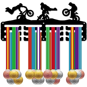 Sports Theme Iron Medal Hanger Holder Display Wall Rack, 3-Line, with Screws, Bicycle, 130x290mm, Hole: 5mm