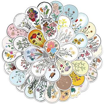 Light Bulb with Flower Pattern Self-Adhesive Picture Stickers, Vinyl Waterproof Decals, for Water Bottles Laptop Phone Skateboard Decoration, Colorful, 61~75x38~49x0.2mm, 50pcs/bag