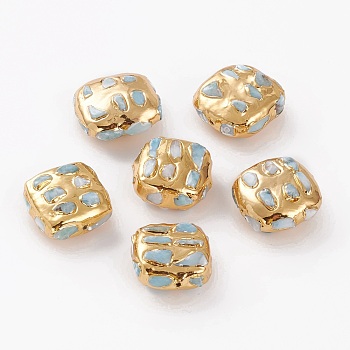 Natural Larimar Chips Beads, with Clay inside & Golden Brass Findings, Cuboid, 24.6~27.8x24.8~27.3x13.7~14mm, Hole: 1.2mm