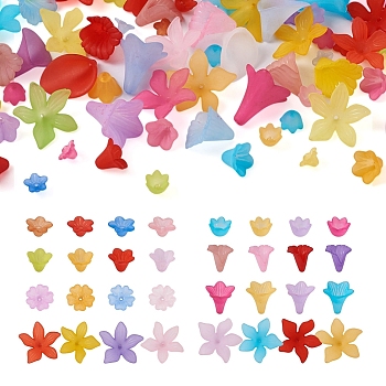400Pcs 8 Styles Transparent Acrylic Beads, Frosted Style, Tulip Flower Bead Caps, Mixed Color, 50pcs/style