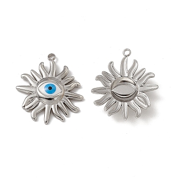201 Stainless Steel Enamel Pendants, Sun with Evil Eye Charm, Stainless Steel Color, 22x19.5x3.5mm, Hole: 1.2mm