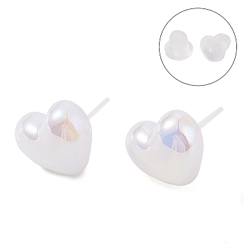 Hypoallergenic Bioceramics Zirconia Ceramic Stud Earrings, with Acrylic, No Fading and Nickel Free, Heart, Floral White, 10x12mm