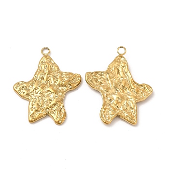 Ion Plating(IP) 304 Stainless Steel Pendants, Textured, Starfish Charm, Real 18K Gold Plated, 26x21x2mm, Hole: 1.8mm
