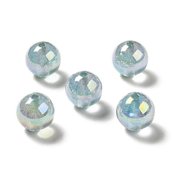 UV Plating Transparent Rainbow Iridescent Acrylic Beads, Glitter Beads, Round, Light Blue, 15.5~16x15.5mm, Hole: 2.6~2.7mm