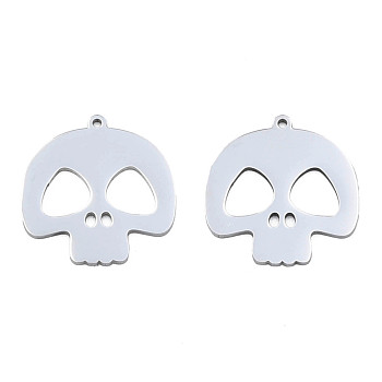 201 Stainless Steel Pendants, Halloween Style, Skull, Stainless Steel Color, 26x25x1mm, Hole: 1.4mm