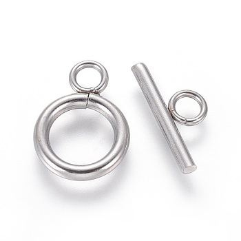 304 Stainless Steel Toggle Clasps, Ring, Stainless Steel Color, Ring: 16.5x12x2mm, Bar: 7x16x2mm, Hole: 3mm