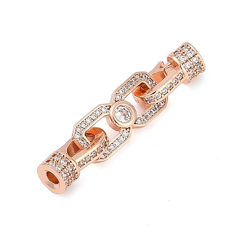 Brass Micro Pave Clear Cubic Zirconia Fold Over Clasps, Long-Lasting Plated, Rack Plating, Infinity, Rose Gold, 35mm