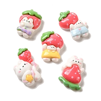 Opaque Resin Decoden Cabochons, Strawberry Rabbit Mixed Shapes, Mixed Color, 26~31.5x20~22x8~9mm