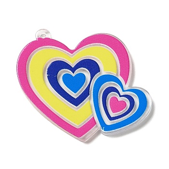 Translucent Acrylic Pendants, Heart Charms, Colorful, 35x36x2mm, Hole: 1.4mm