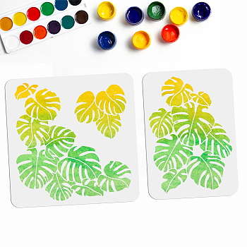 2Pcs 2 Styles PET Hollow Out Drawing Painting Stencils, for DIY Scrapbook, Photo Album, Leaf Pattern, 297~300x210~300mm, 1pc/style