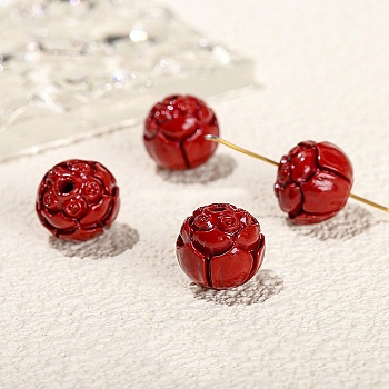 Handmade Cinnabar Beads, Red, Flower, 10mm