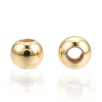 925 Sterling Silver Beads, Round, Real 18K Gold Plated, 3x2.5mm, Hole: 1.4mm