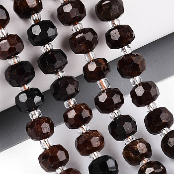 Natural Orange Garnet Beads Strands, with Seed Beads, Faceted, Rondelle, 7~8.5x5~7mm, Hole: 1mm, about 44~56pcs/strand, 14.96~15.55 inch(38~39.5cm)