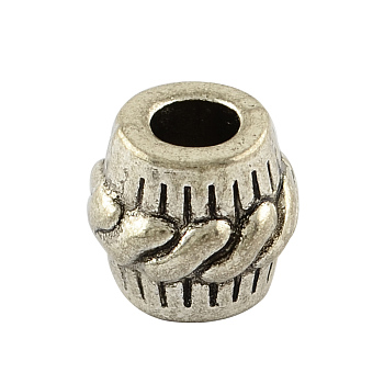 Tibetan Style Alloy Barrel Large Hole European Beads, Cadmium Free & Nickel Free & Lead Free, Antique Silver, 11x10mm, Hole: 5mm, about 320pcs/1000g