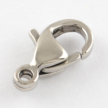 Polished 304 Stainless Steel Lobster Claw Clasps, Stainless Steel Color, 12.5x7x4mm, Hole: 1mm