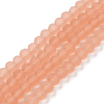 Transparent Glass Beads Strands, Faceted, Frosted, Rondelle, Light Salmon, 3mm, Hole: 1mm