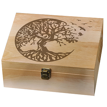 Rectangle Wooden Memory Keepsake Boxes with Lids, for Anniversary, Wedding, Memory, Birthday, Valentines Day, Tree, 24.5x19.5x10.3cm
