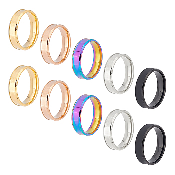 DICOSMETIC 10Pcs 5 Colors 201 Stainless Steel Plain Band Ring for Men Women, Mixed Color, US Size 10 1/2(20.1mm), 2pcs/color