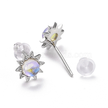 Rhodium Plated 925 Sterling Silver Sunflower Stud Earring Findings(EJEW-M202-03P)-2