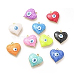 Brass Enamel Pendants, Real 18K Gold Plated, Long-Lasting Plated, Cadmium Free & Nickel Free & Lead Free, Heart with Evil Eye Pattern, Mixed Color, 24x22x8mm, Hole: 1.2mm(KK-E075-03G)