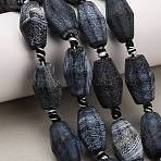 Natural Weathered Agate Beads Strands, Dyed & Heated, Faceted, Bicone, Midnight Blue, 21~23x12~13x12~13mm, Hole: 2~2.5mm, about 14pcs/strand, 15.55''(39.5cm)(G-A321-B02-02)