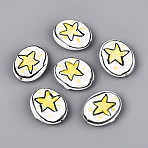 Handmade Porcelain Beads, Hand Painted Ceramic Beads, Famille Rose Porcelain, Oval & Star, Champagne Yellow, 20x16~16.5x5~5.5mm, Hole: 1.6~1.8mm(X-PORC-T134-07)
