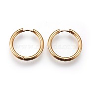 Ion Plating(IP) 304 Stainless Steel Huggie Hoop Earrings, Manual Polishing, Hypoallergenic Earrings, Ring, Real 18K Gold Plated, 9 Gauge, 25x26x3mm, Pin: 1mm(EJEW-O087-07B)