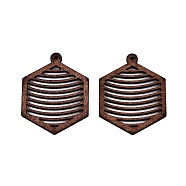 Natural Poplar Wood Pendants, Dyed, Pentagon, Saddle Brown, 43.5x34.5x2.5mm, Hole: 1.5mm(WOOD-N016-40)