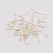 Brass Earring Hooks Findings, with Horizontal Loop, Nickel Free, Real 18K Gold Plated, 11.5x13x0.5mm, Hole: 1.5mm(X-KK-R058-144G)
