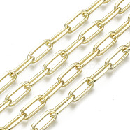 Unwelded Iron Paperclip Chains, Drawn Elongated Cable Chains, with Spool, Real 16K Gold Plated, Real 16K Gold Plated, 13.7x5.6x1.5mm, about 32.8 Feet(10m)/roll(CH-S125-18B-04)