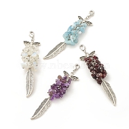 Gemstone Chips Cluster Pendant Decorations, Feather Lobster Clasp Charms, for Keychain, Purse, Backpack Ornament, 91~93mm(HJEW-JM00653)