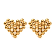 304 Stainless Steel Stud Earrings for Women, Real 18K Gold Plated, Heart, 18.5x22.5mm(EJEW-Z058-01G-03)