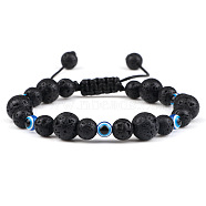 Round Natural Lava Rock Braided Beaded Bracelets, Adjustable Evil Eye Resin Bracelets for Women Men(XM7085-3)