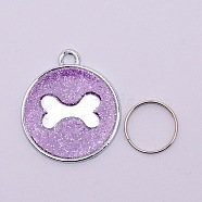 Alloy Charms, with Gold Foil and Iron Rings, Cadmium Free & Lead Free, Flat Round with Bone, Lilac, 29.5x25.5x1.5mm, Hole: 3mm(PALLOY-CJC0004-02A-RS)