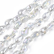 Electroplate Transparent Glass Beads Strands, AB Color Plated, Snake, Clear AB, 8.5~9.5x7x6mm, Hole: 1mm, about 100pcs/strand, 33.86inch~34.65 inch(86~88cm)(EGLA-N006-028-A04)