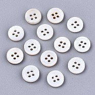 Natural Freshwater Shell Buttons, 4-Hole, Flat Round, Seashell Color, 9x1.5mm, Hole: 1.5mm(SHEL-R113-04)