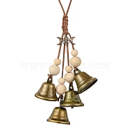 Iron Witch Bells for Door Knob Protection, Witch Wind Chimes Door Hanger, Wood Beaded and Faux Suede Cord Home Hanging Decor, Antique Bronze, 270x70mm(HJEW-JM02193)