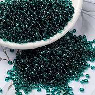 MIYUKI Round Rocailles Beads, Japanese Seed Beads, 8/0, (RR2406) Transparent Dark Teal, 3mm, Hole: 1mm, about 422~455pcs/10g(X-SEED-G008-RR2406)