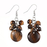 Natural Tiger Eye Dangle Earrings, with Iron Findings and Brass Earring Hooks, 49mm, Pin: 0.7mm(EJEW-JE03586-03)