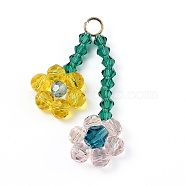 Handmade Glass Beaded Woven Pendants, with Brass Jump Rings, for DIY Jewelry Making Crafs, Flower, Golden, Colorful, 44x38x6mm, Hole: 3.5mm(GLAA-I046-04)