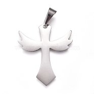 304 Stainless Steel Pendants, Cross, Stainless Steel Color, 38x32x1.5mm, Hole: 10x4.5mm(STAS-I135-02P)