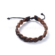 Adjustable Cowhide Leather Cord Braided Bracelets, with Waxed Cotton Cord, Coconut Brown, 2-1/4 inch~2-7/8 inch(5.6~7.4cm), 10.5mm(BJEW-JB04437-01)