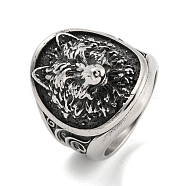 304 Stainless Steel Ring, Wolf, Inner Diameter: 19mm(RJEW-B055-05AS-05)