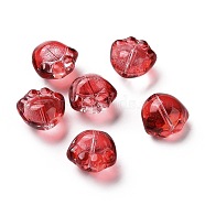 Transparent Spray Painted Glass Beads, Cat Paw Print, Red, 11x12x8.5mm, Hole: 1.2mm(GLAA-I050-05C)